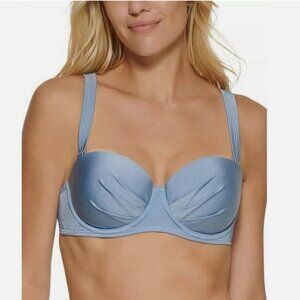 Calvin Klein EARL BLUE SHIMMER Pleated Underwire Bikini Swim Top Size M